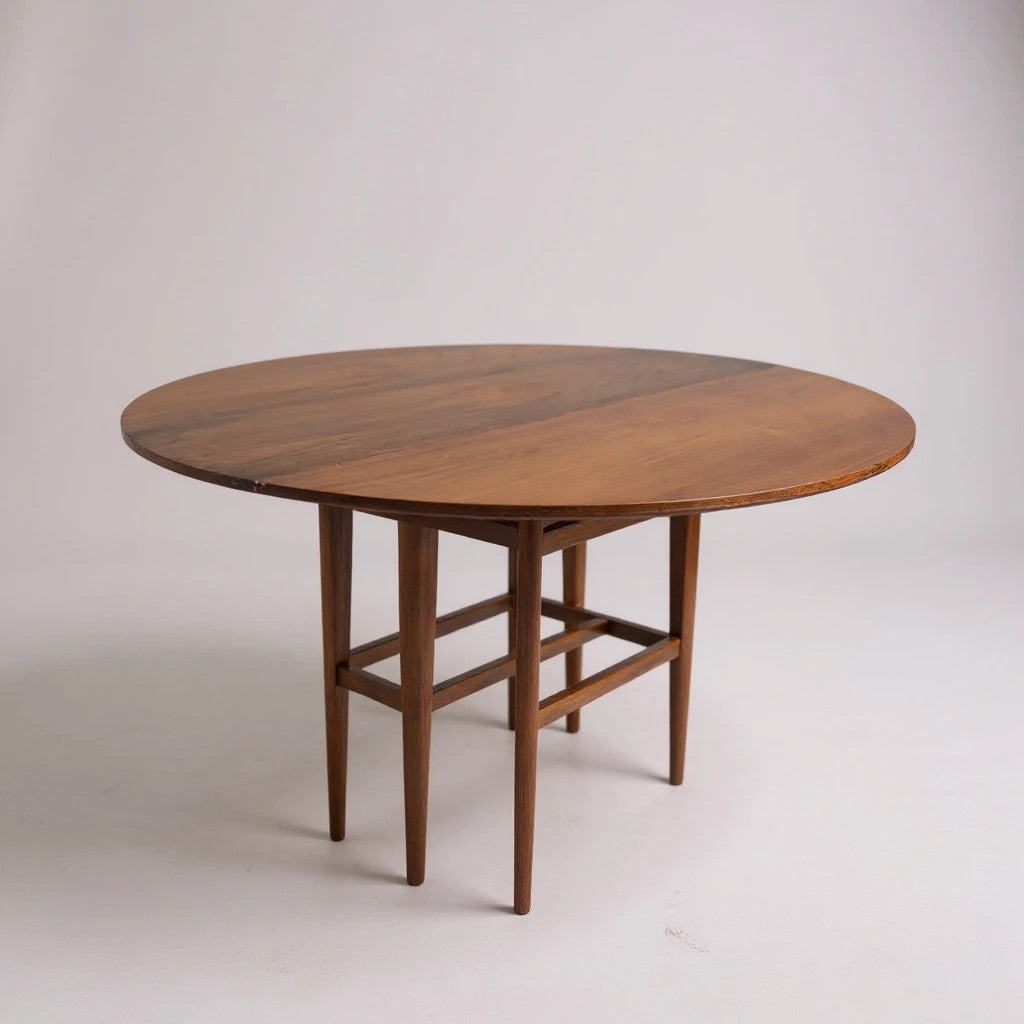 Mid Century Drop Leaf Dining Table | Vintage Teak Round Extendable Table