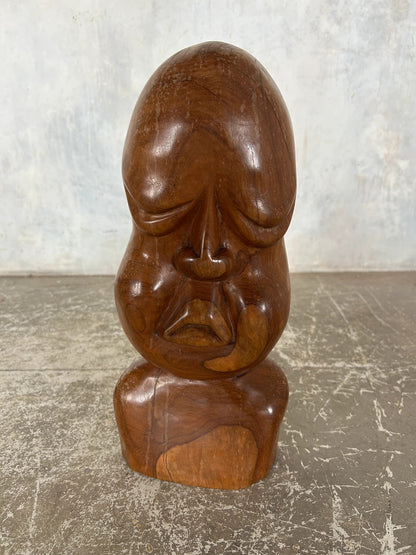 Mid Century Modern Carved Walnut Wood Maui Tiki Sculpture