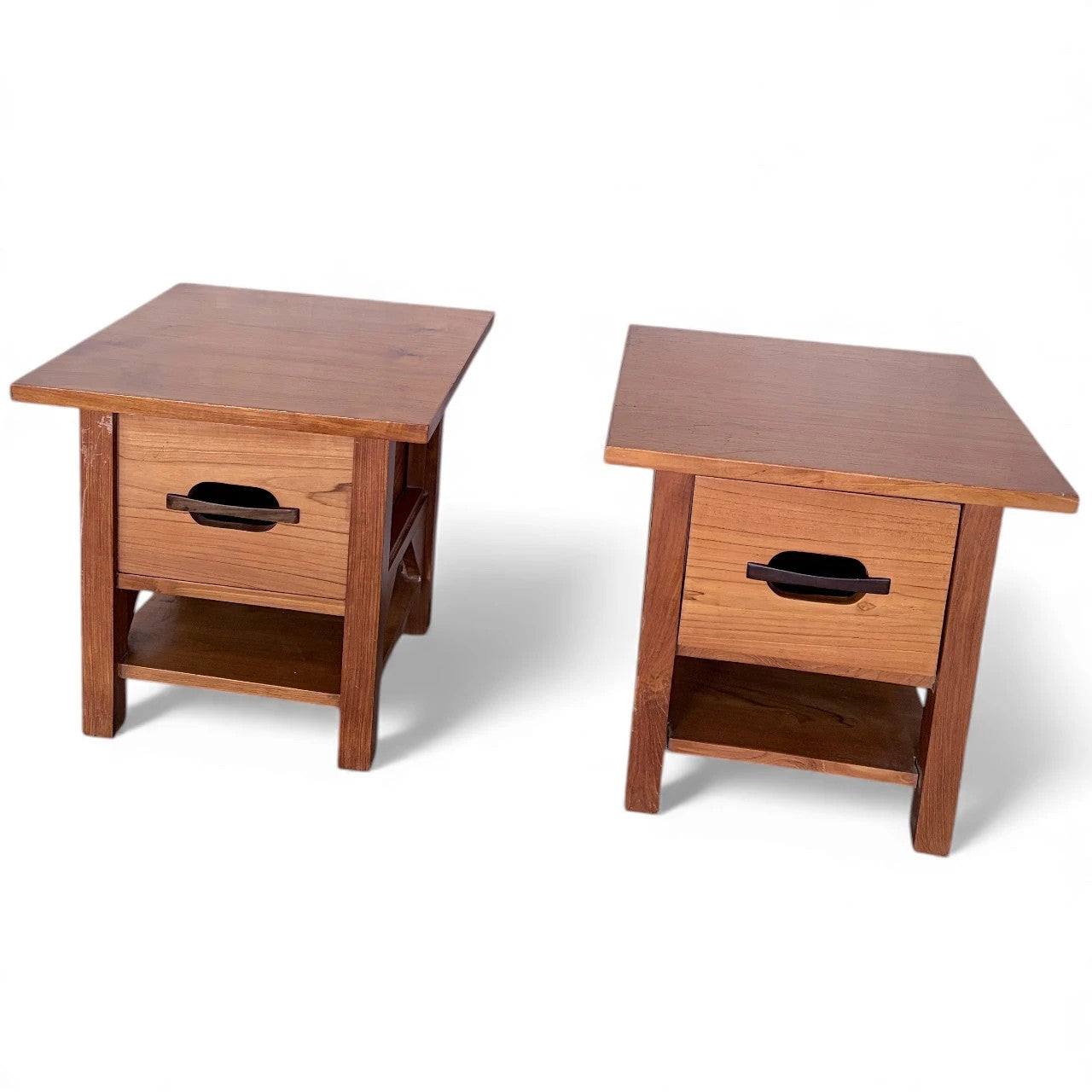 Pair of Mid-Century Teak Bedside Cabinets – Compact Nightstands with Drawer & Shelf