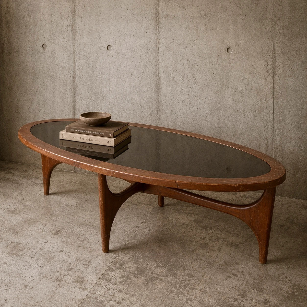 Vintage Stonehill Teak Oval Coffee Table with Smoked Black Perspex Top Mid Century