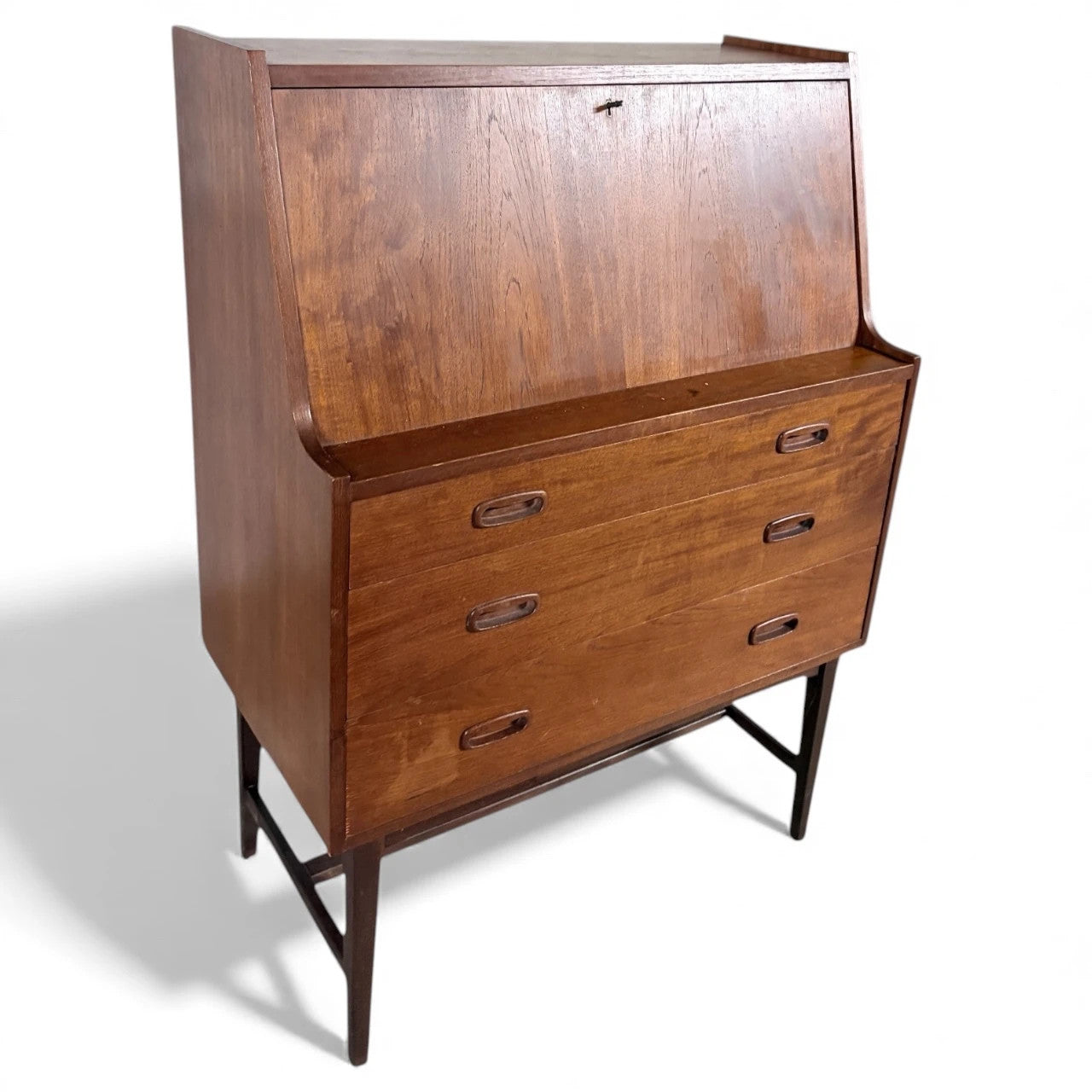 Mid Century Teak Bureau | Vintage Secretary Desk with Drop Down Writing Surface