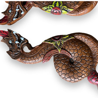 Vintage 1960s Chinese Wood Pair of Dragons