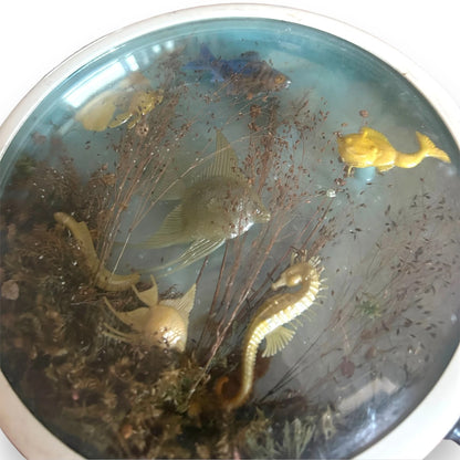 Mid Century Ships Wheel Ocean Fish Scene Terrarium