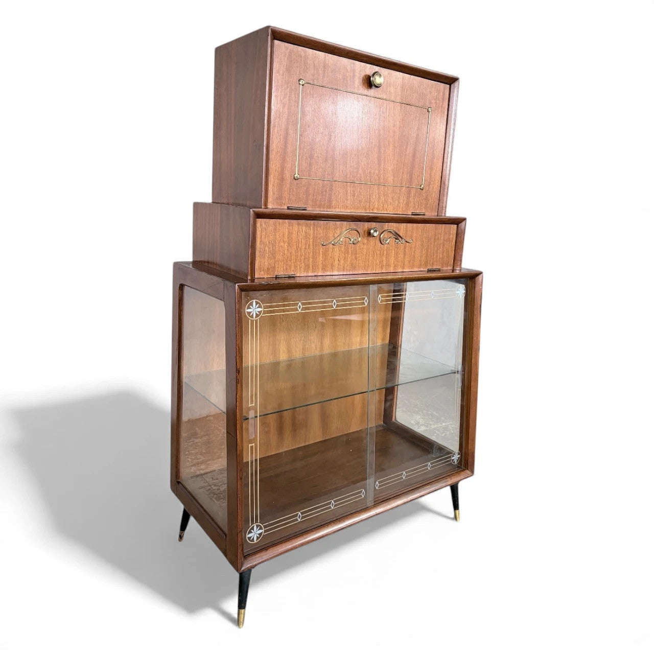 Turnidge Mid-Century Cocktail Cabinet – 1950s Drinks Bar with Etched Glass Display