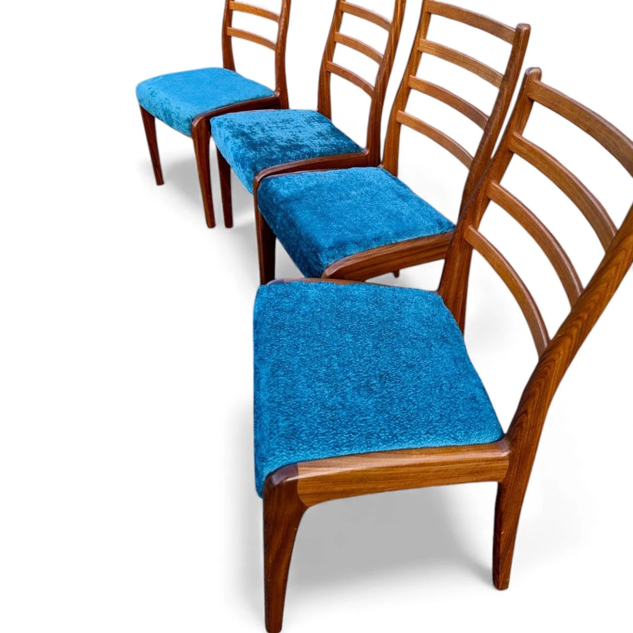 Set of Four 1960s G Plan Ladderback Dining Chairs – Reupholstered, Mid-Century Modern