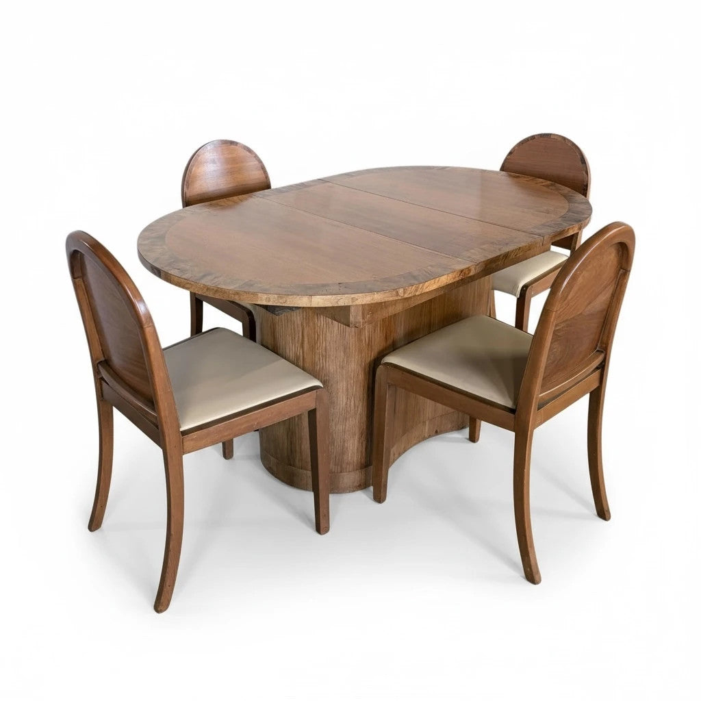 Art Deco Walnut Dining Table – Extending Vintage Dining Suite with Chairs