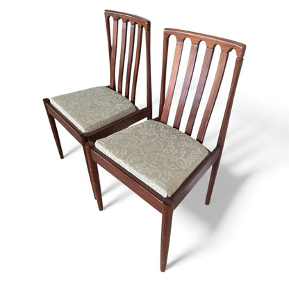 Mid Century Teak Chairs – Vintage Upholstered Dining Room Chairs with Slim Tapered Legs