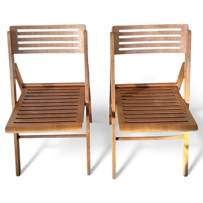 Blonde Beech Folding Chairs – Vintage Scandinavian Modern Slatted Seat Design