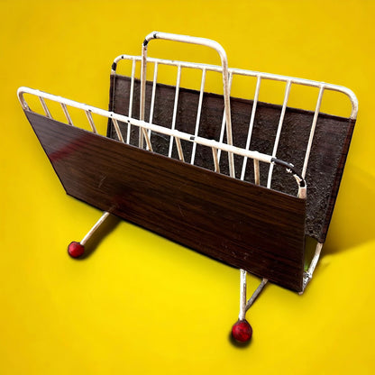 Mid century atomic and wood magazine rack