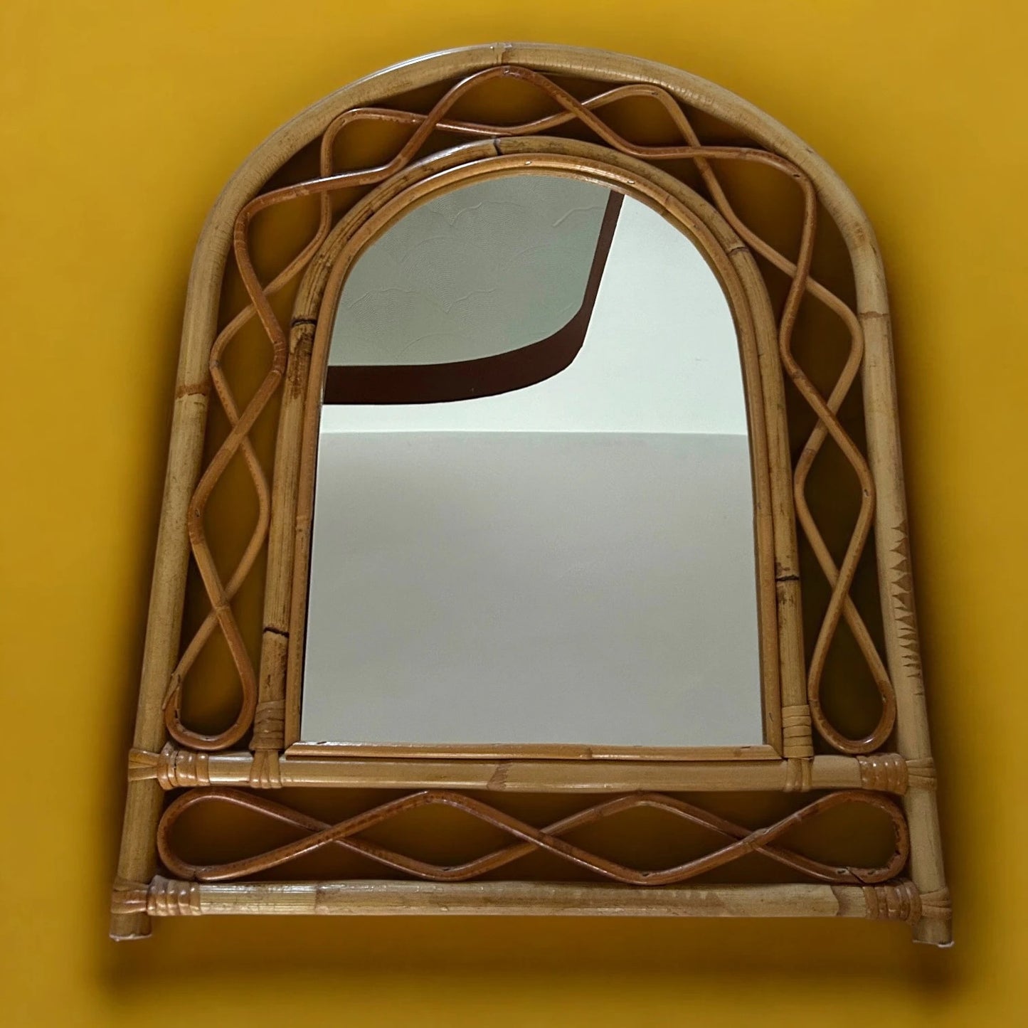 Mid century wicker bamboo mirror