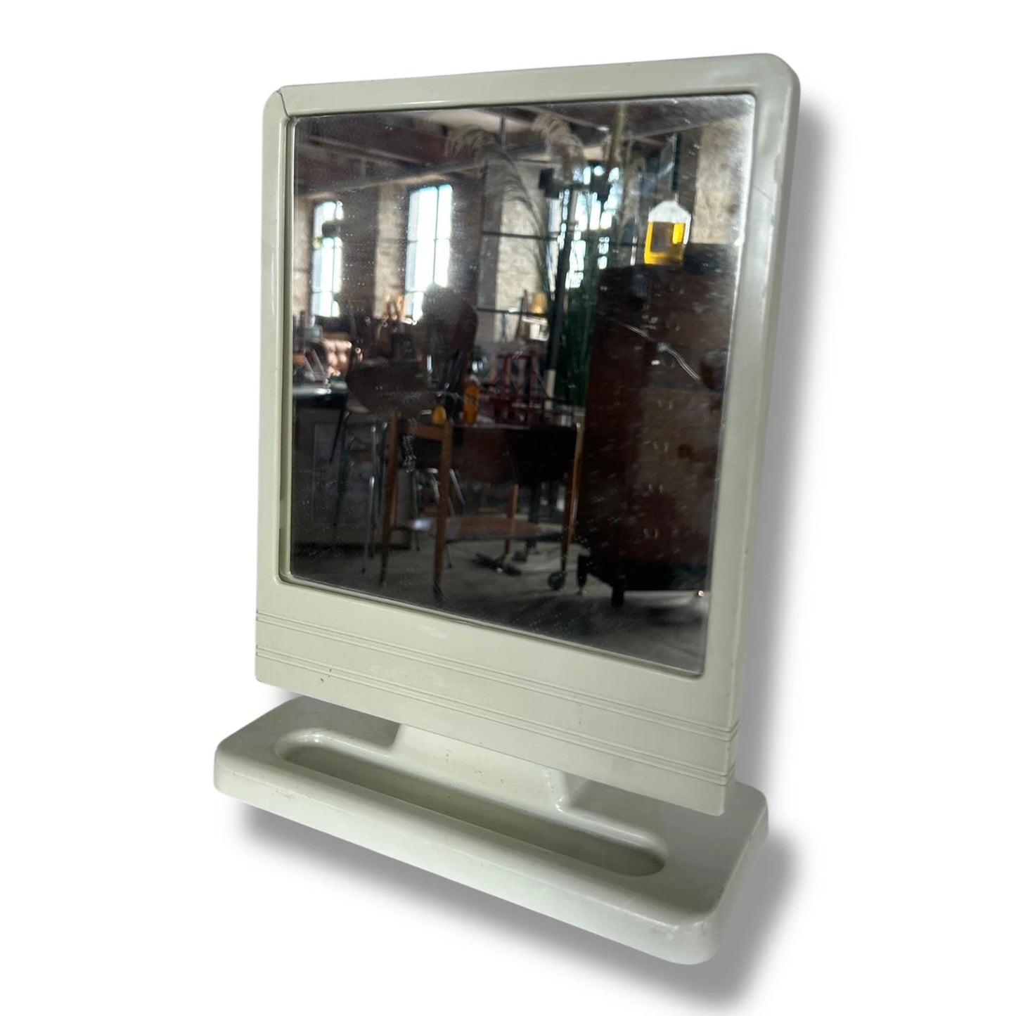 Vintage 1980s Mint Green Plastic Table Mirror – Retro Vanity Mirror with Stand