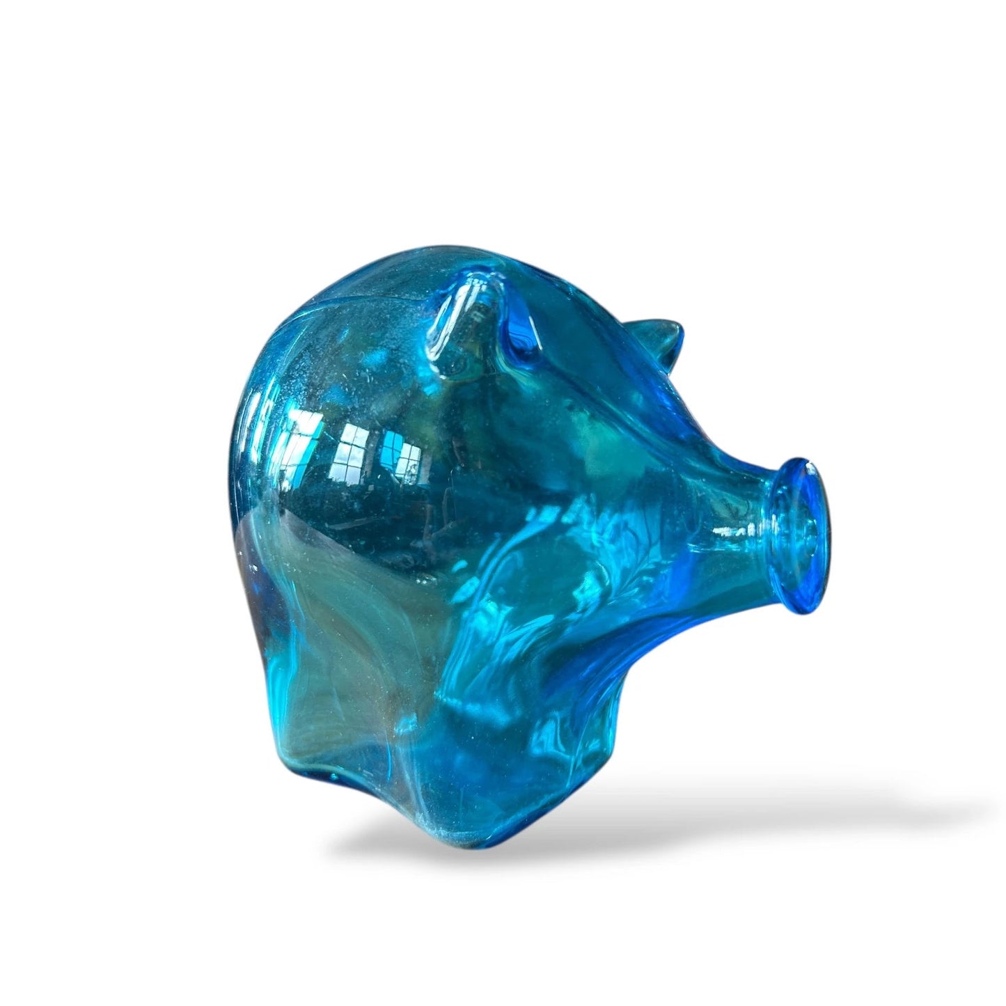 Vintage Blue Glass Piggy Bank – Mid Century Modern Animal Figurine