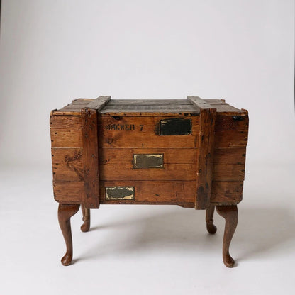 Furniture Frankenstein WWII Military Chest Table | Upcycled World War II Wooden Crate with Queen Anne Cabriole Legs