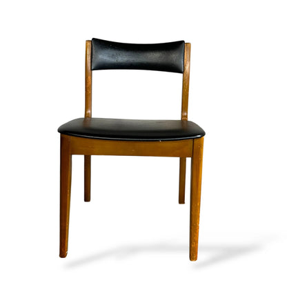 Mid Century Teak Dining Chairs – Set of 2 Vintage Black Vinyl Chairs