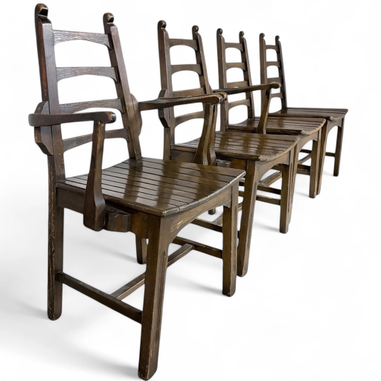 Set of Four Webber of Croydon Oak Dining Chairs – Arts & Crafts Brutalist