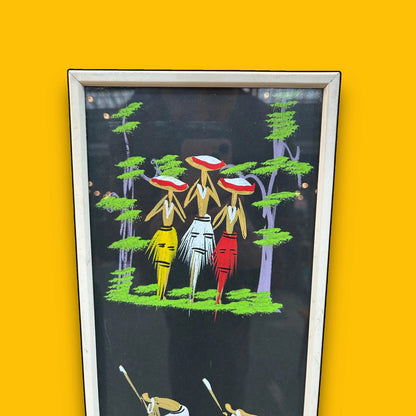 Mid Century Folk Art Gouache Painting