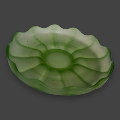 Vintage 1930s Frosted Glass Green Bowl