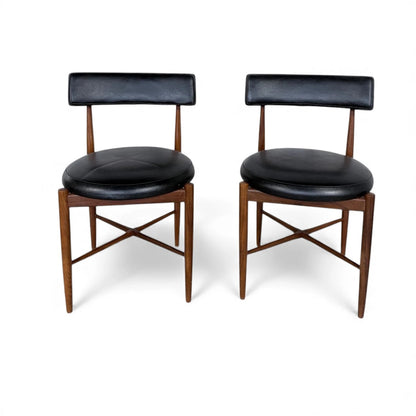 Pair of G Plan Afromosia Teak Dining Chairs – Black Vinyl Seats, 1960s Mid-Century Modern