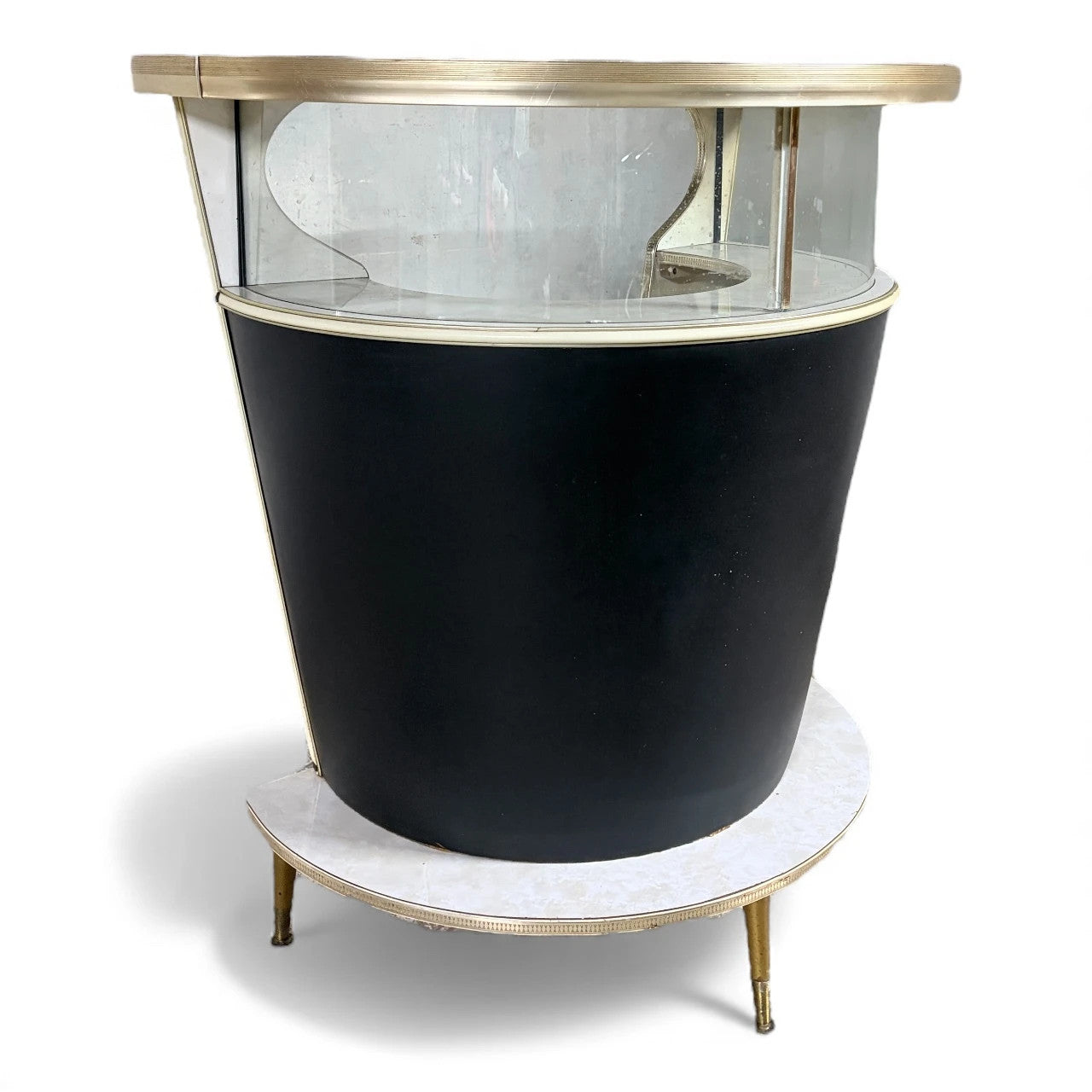 Mid-Century Drinks Bar – Space Age Black Brass Bar with Glass Panels & Formica — view 2