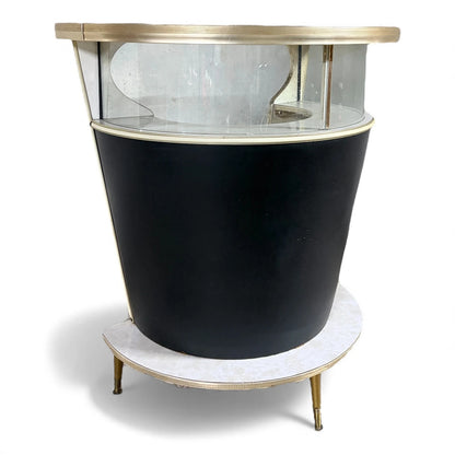 Mid-Century Drinks Bar – Space Age Black Brass Bar with Glass Panels & Formica — view 2