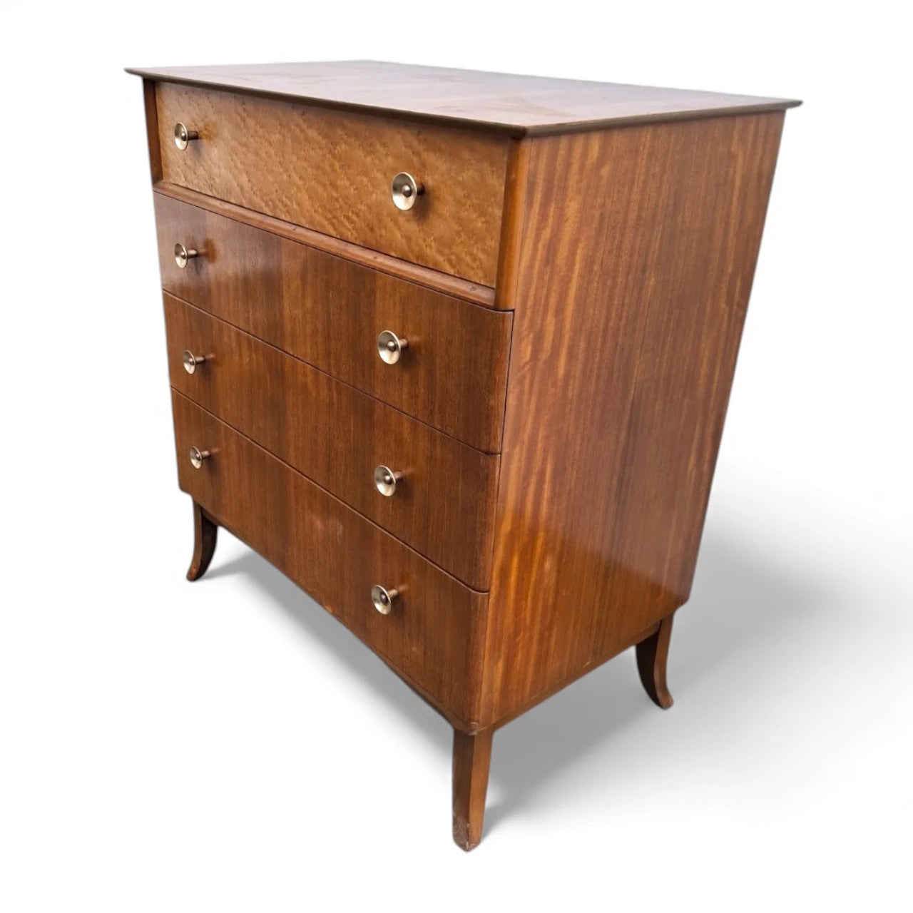 Mid-Century Chest Drawers – Vintage Dresser with Walnut & Bird’s Eye Maple Veneer