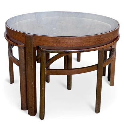 Nathan “Trinity” Nest of Tables – Mid-Century Teak with Smoked Glass Top