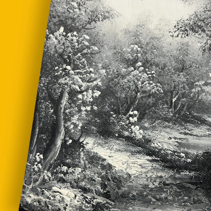 Mid Century Black and White Nature Oil Painting