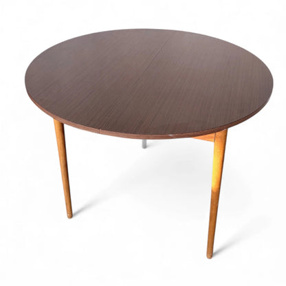 Vintage Round Dining Table With Hidden Extension Leaf | Mid Century Formica Top