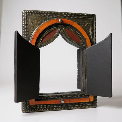 Vintage 1970s Brass and Bone Moroccan Window Mirror