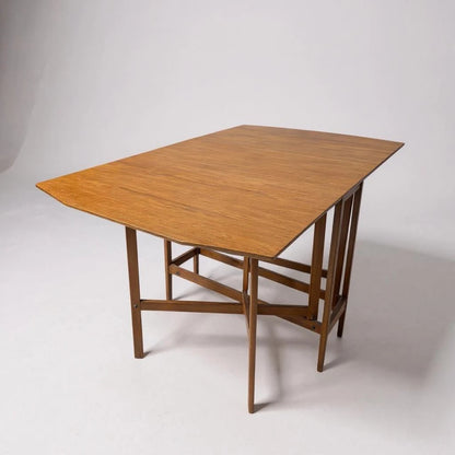 Mid Century Modern Teak Wood Lacquered Drop Leaf Extending Dining Table