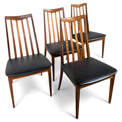 G Plan Teak Dining Chairs - Set of Four Vintage Mid Century Chairs with Black Vinyl Seats
