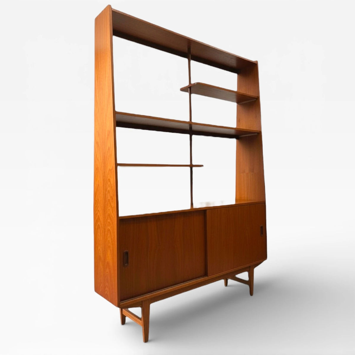 Mid Century Room Divider | Teak Shelving Unit with Sliding Door Cabinet