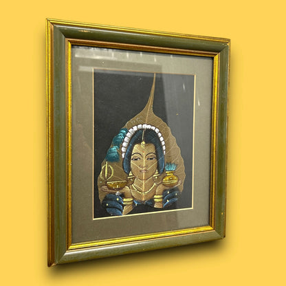 Vintage Indian Art Leaf Painting Frame