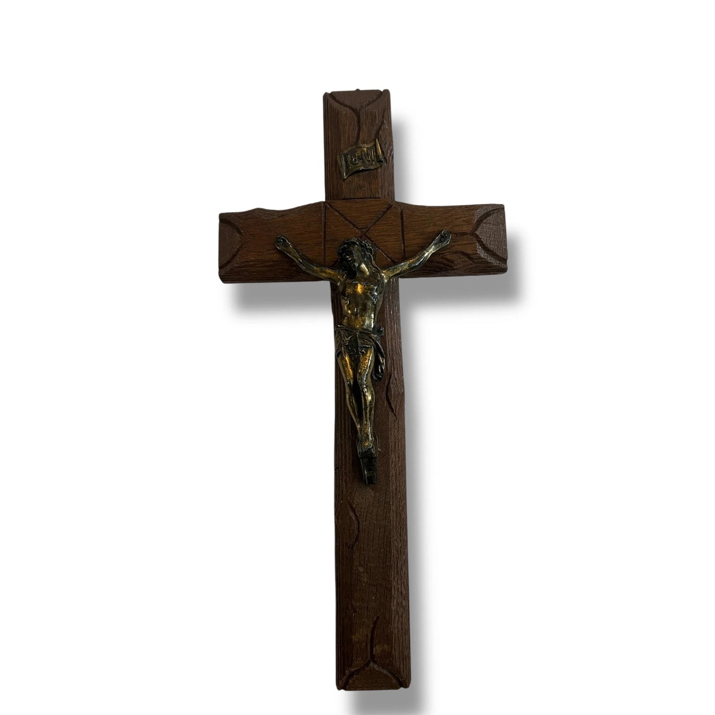 Vintage 1960s Walnut Wood Crucifix | Christian Jesus Christ Icon