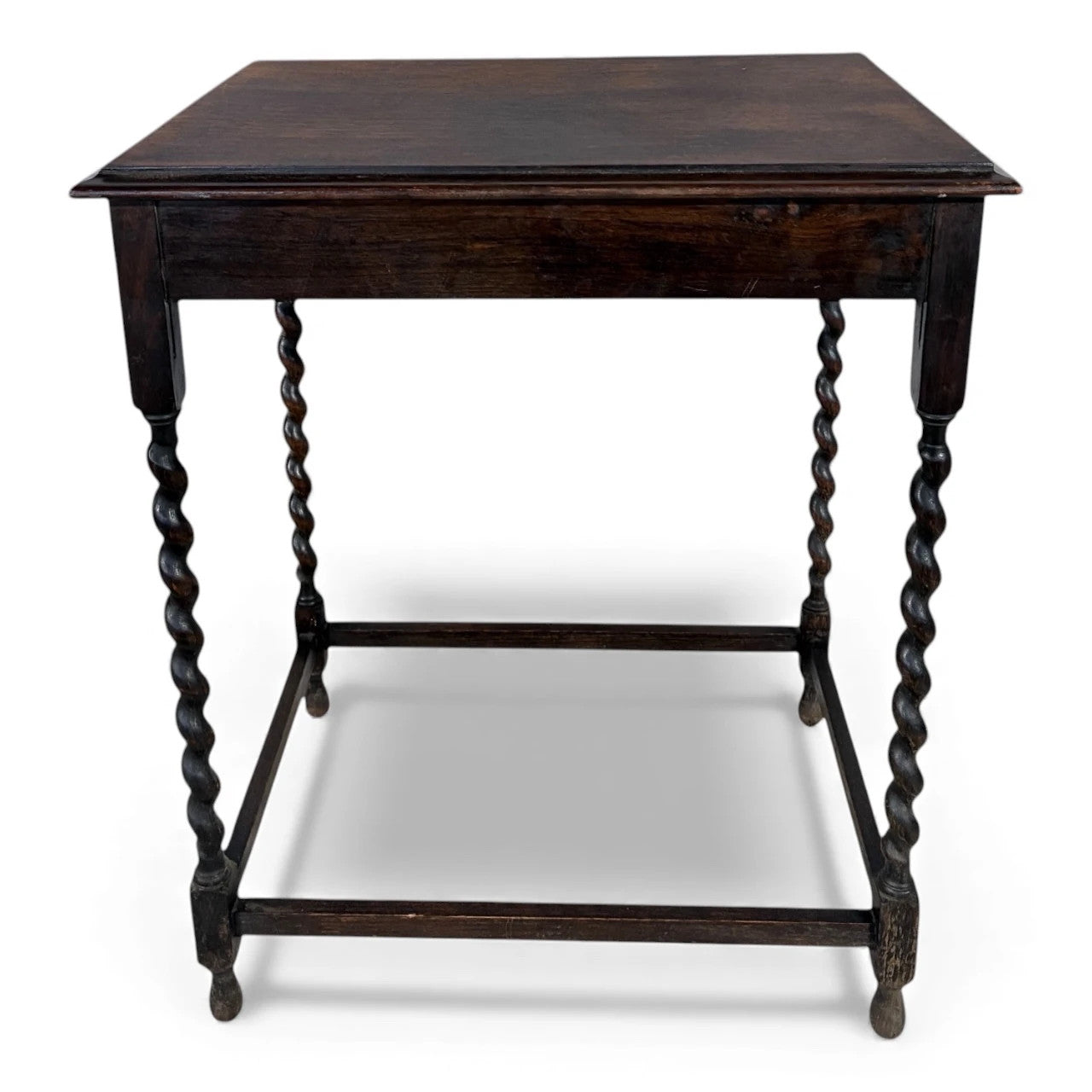 Barley Twist Side Table - Solid Oak Antique Occasional Table With Stretcher Base