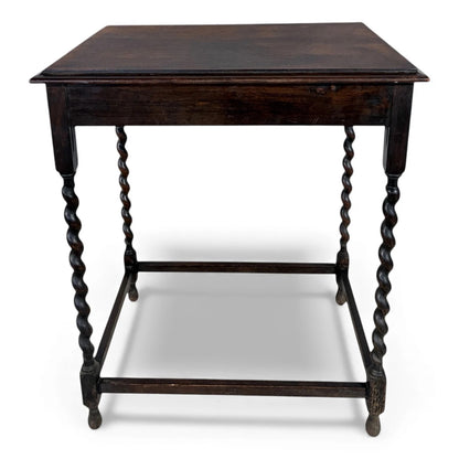 Barley Twist Side Table - Solid Oak Antique Occasional Table With Stretcher Base