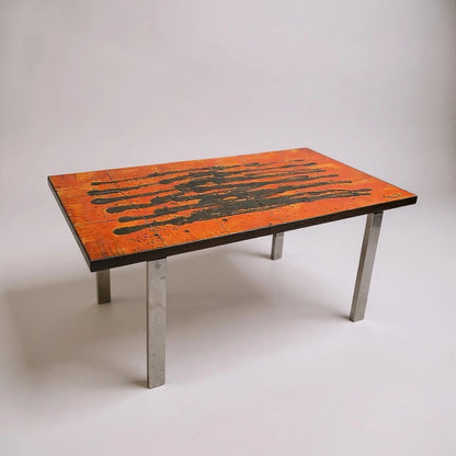 Mid-Century Belarti Coffee Table – Vintage Orange & Black Tile Top with Chrome Legs