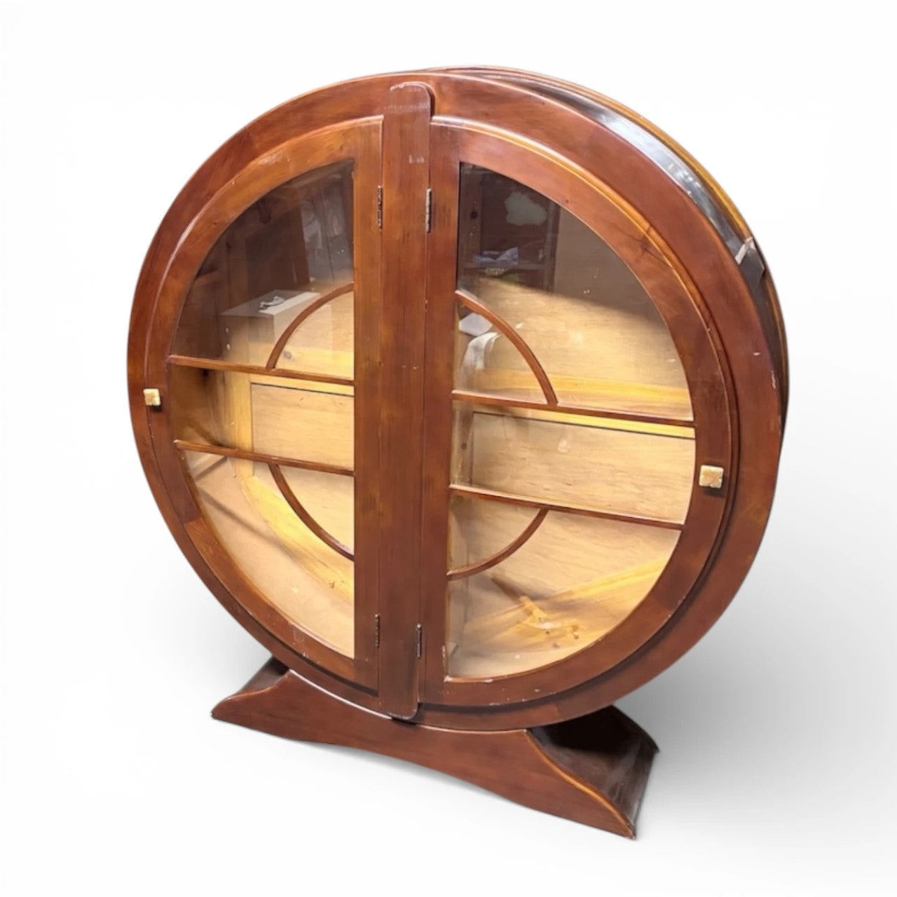 Art Deco Cocktail Cabinet - Walnut Round Cabinet with Bakelite Handles & Shelves