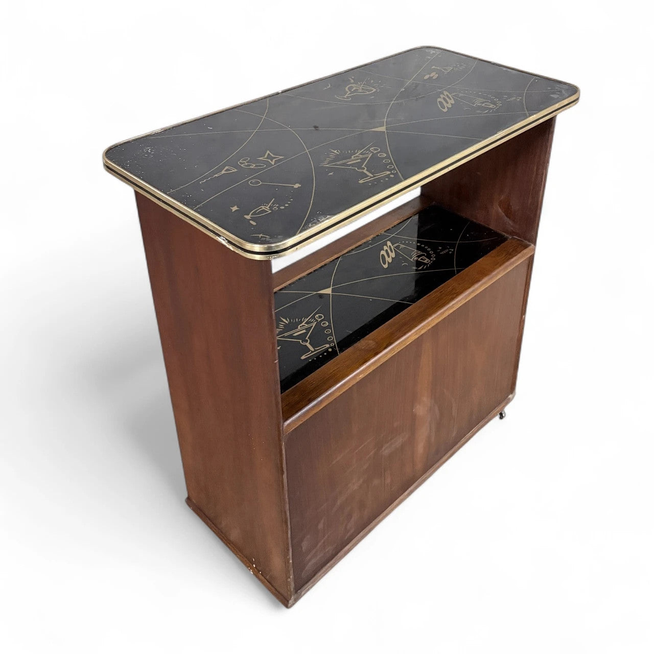 Italian Mid-Century Drinks Bar Trolley | Formica & Teak Cocktail Cabinet