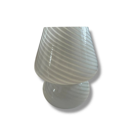 Mid Century Modern Murano Swirl White Mushroom Glass Table Lamp