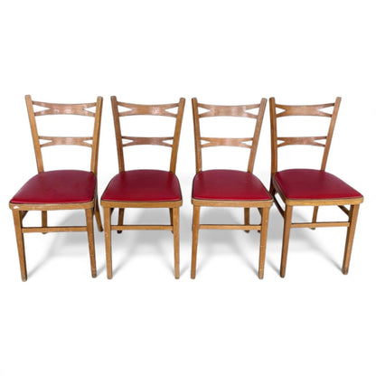 Set of 4 Vintage Dining Chairs with Red Vinyl Seats – 1950s Retro