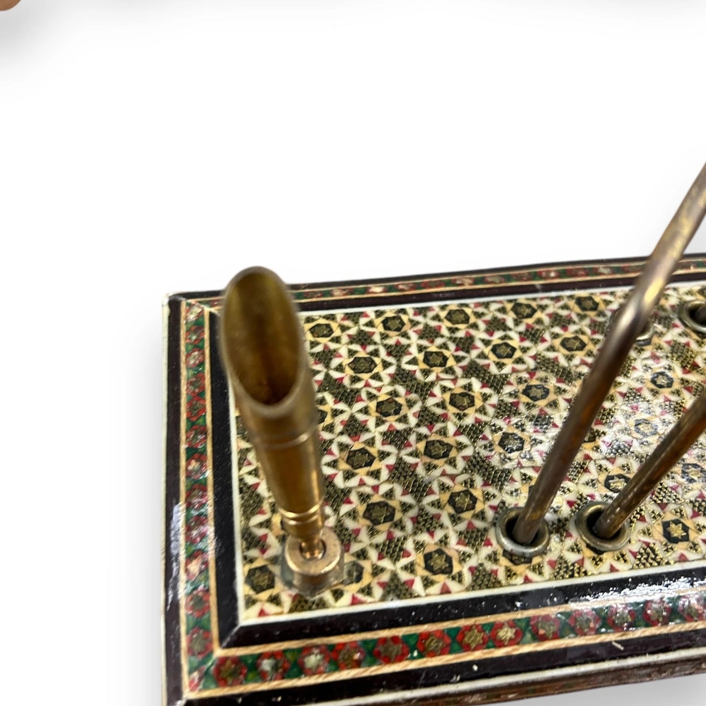 Vintage 1960s Persian Khatam Mosaic Wood Letter Rack