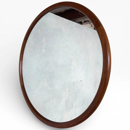 Mid Century Teak Mirror - Danish Round Wall Mirror with Solid Frame, Vintage