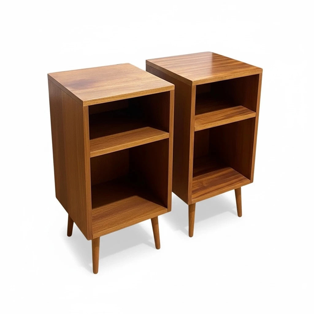 Mid Century Teak Bedside | Compact Nightstands with Open Shelf Storage