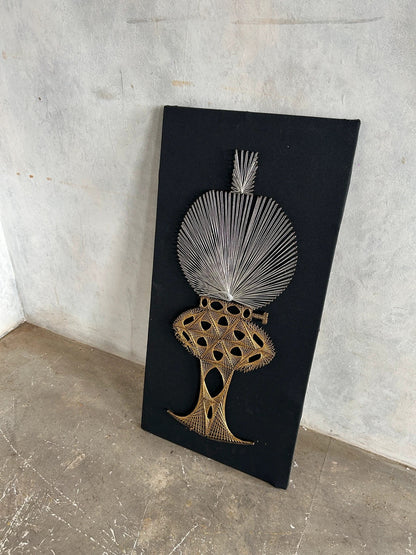 Mid Century Modern Black and Gold Oil Lamp String Artwork