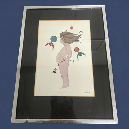 Vintage 1970s Japanese Surrealism Original Artwork Framed