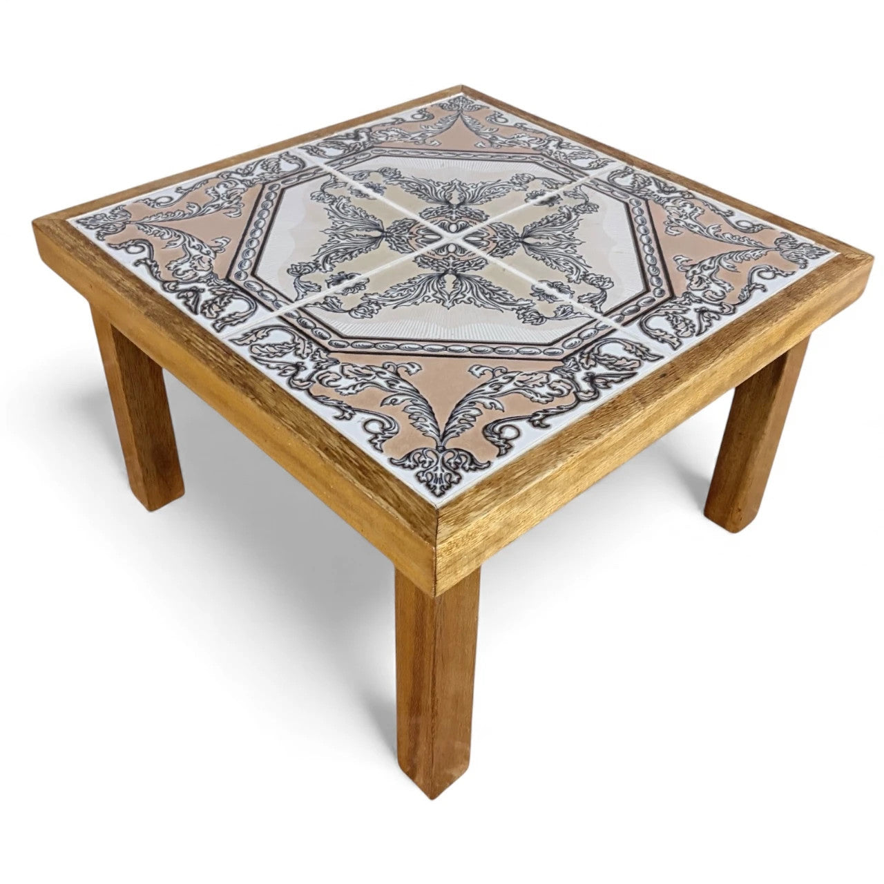 Tiger Oak Side Table – Mid Century Rustic End Table with French Tile
