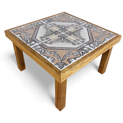 Tiger Oak Side Table – Mid Century Rustic End Table with French Tile
