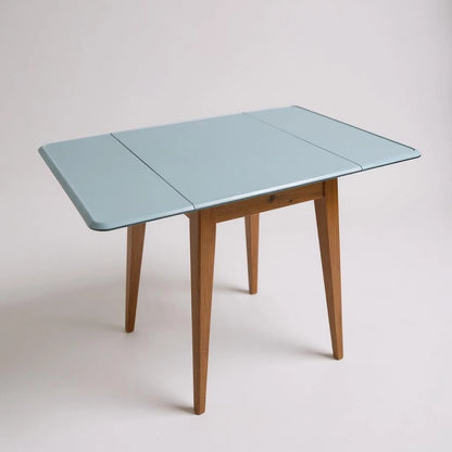 Mid Century Modern Blue Formica Dining Table and White Stools Dining Set
