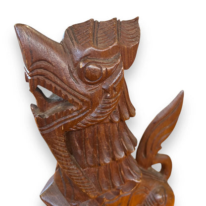 Vintage 1960s Carved Wood Chinese Foo Dog Statue